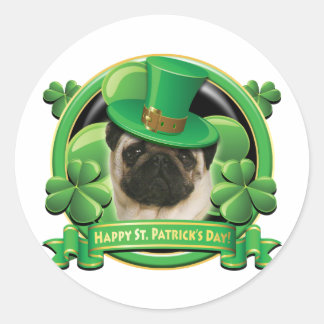 Happy St Patricks Day Pug Ronde Sticker