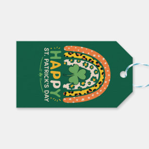 Happy St Patrick's Day Schattigee regenboog luipaa Cadeaulabel
