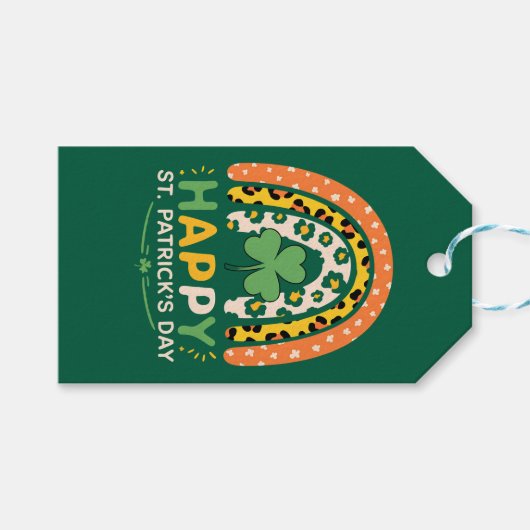 Happy St Patrick's Day Schattigee regenboog luipaa Cadeaulabel (Voorkant (Horizontaal))