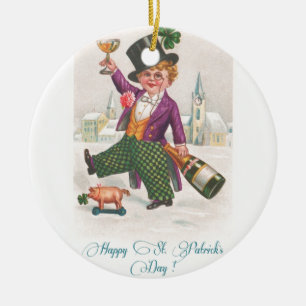Happy St Patricks Day Shamrock Champagne Keramisch Ornament
