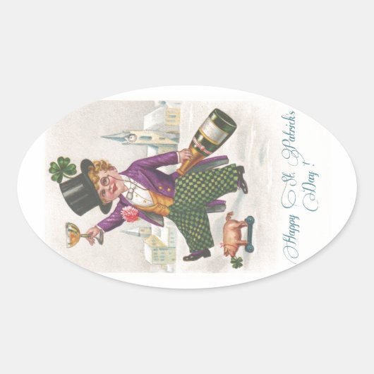  Happy St Patricks Day Shamrock Champagne Ovale Sticker (Voorkant)