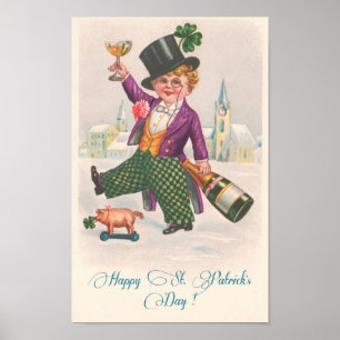 Happy St Patricks Day Shamrock Champagne Poster