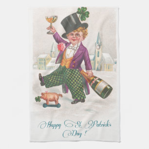  Happy St Patricks Day Shamrock Champagne Theedoek