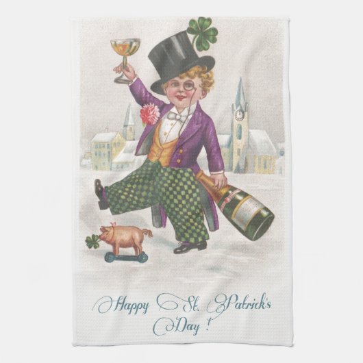  Happy St Patricks Day Shamrock Champagne Theedoek (Verticaal)