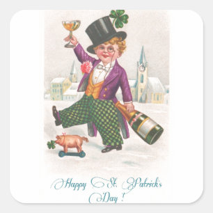  Happy St Patricks Day Shamrock Champagne Vierkante Sticker