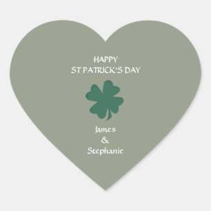 Happy St Patrick's Day Shamrock Custom Sage Green Hart Sticker