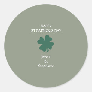 Happy St Patrick's Day Shamrock Custom Sage Green Ronde Sticker