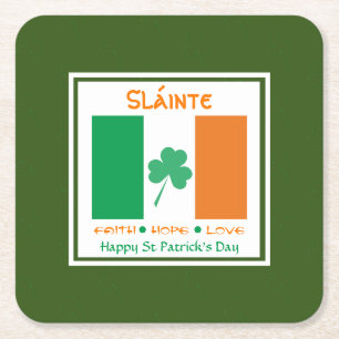 HAPPY ST PATRICK'S DAY Sláinte Shamrock Irish Vierkante Kartonnen Onderzetter