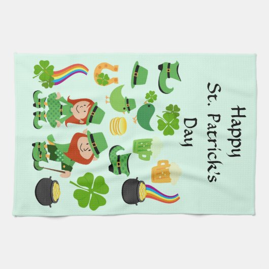 Happy St. Patrick's Day-symbolen en -tekens Theedoek (Horizontaal)
