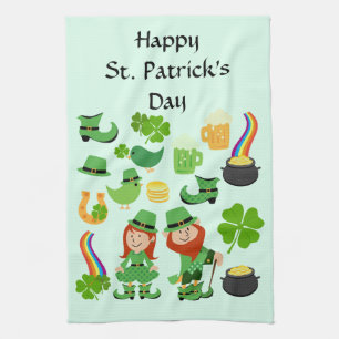 Happy St. Patrick's Day-symbolen en -tekens Theedoek