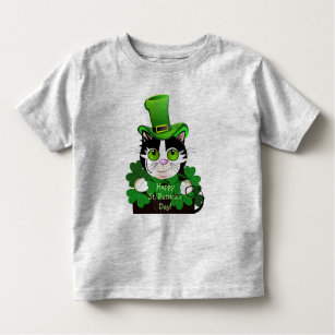 Happy St. Patrick's Day t-shirt vert yeux chat