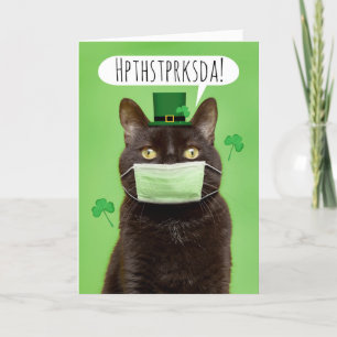 Happy St. Patrick's Day Talking Cat in Face Mask Feestdagen Kaart