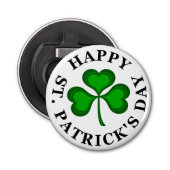 HAPPY ST. PATRICK'S DAY Tekst groene klaver Shamro Button Flesopener (Voorkant)