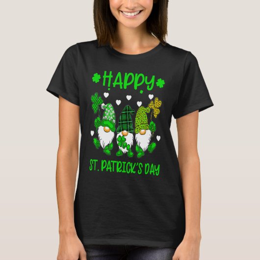 Happy St Patrick's Day Three Gnome Irish Shamrock  T-shirt (Voorkant)