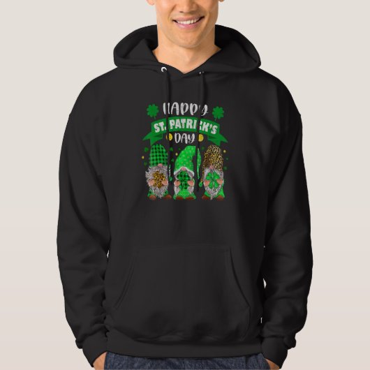 Happy St Patricks Day Three Gnome Shamrock Leopard Hoodie (Voorkant)