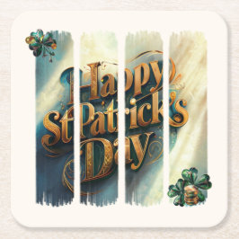 Happy St.Patrick's Day Vertical Brushstroke Vierkante Kartonnen Onderzetter