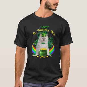 Happy St Patricks Day White Cat Leprechaun Pet Sha T-shirt