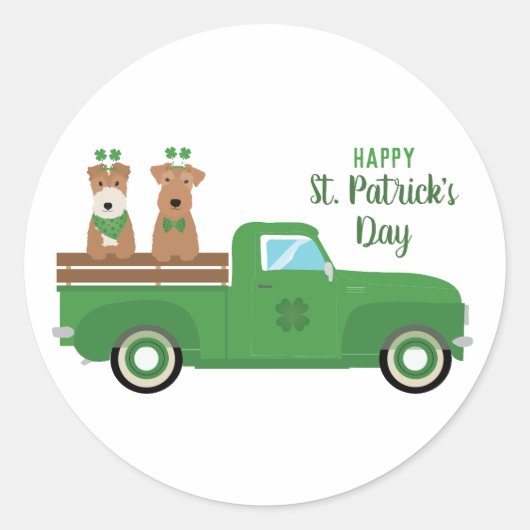 Happy St Patricks Day Wire Fox Terrier Dog Ronde Sticker (Voorkant)