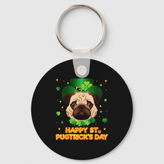 Happy St Patricks Pugtricks Day Irish Pug Leprecha Sleutelhanger (Voorkant)