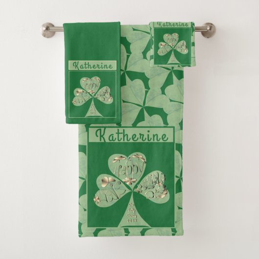 "Happy St. Patrick's" Shamrocks Groene Handdoek (Insitu)