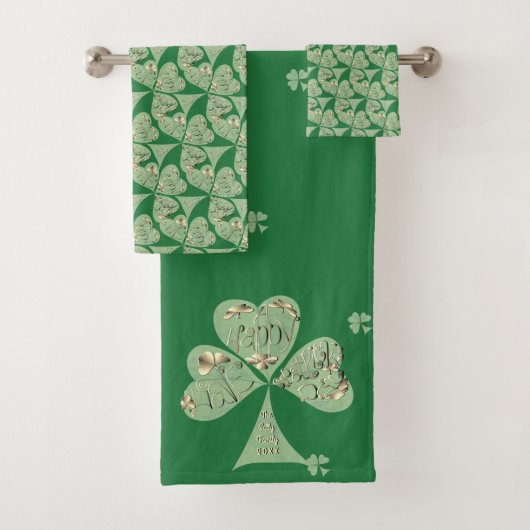 "Happy St. Patrick's" Shamrocks Groene Handdoek (Insitu)
