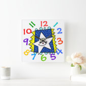 Happy Star Face Children's Room Wall Clock Vierkante Klok (Huis)