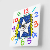 Happy Star Face Children's Room Wall Clock Vierkante Klok (Hoek)