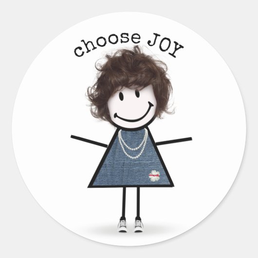 Happy Stick Girl met Sneakers Ronde Sticker (Voorkant)