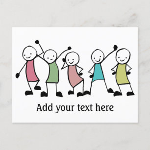Happy Stick People Friends Personalized Briefkaart