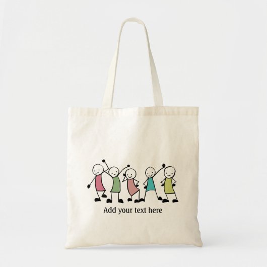 Happy Stick People Friends Personalized Tote Bag (Voorkant)