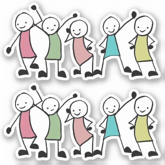 Happy Stick People Friends Sticker (Voorkant)