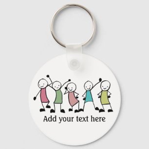 Happy Stick People Vrienden Gepersonaliseerd Sleutelhanger