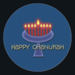 Happy stickers Chanukah<br><div class="desc">Commémorez Chanoukah avec ce design graphique menorah frappant dressé contre un arrière - plan bleu foncé pour souligner les bougies allumées. Ce produit est personnalisable, vous permettant d'y ajouter du texte, des images et/ou votre logo. N'hésitez pas à redimensionner, repositionner ou même remplacer l'image modèle par l'une de vos propres....</div>