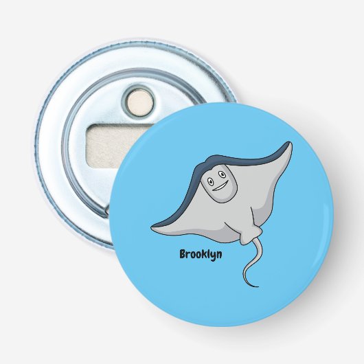 Happy stingray fish cartoon illustration button flesopener (Voorkant)