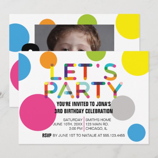 Happy Stippen Birthday Party Photo Invitation Kaart (Voorkant / Achterkant)