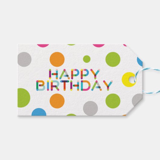 Happy Stippen Happy Birthday Cadeaulabel (Voorkant (Horizontaal))