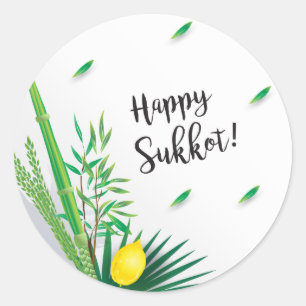 Happy Sukkot Festival Jewish Holiday Lulav Etrog Ronde Sticker