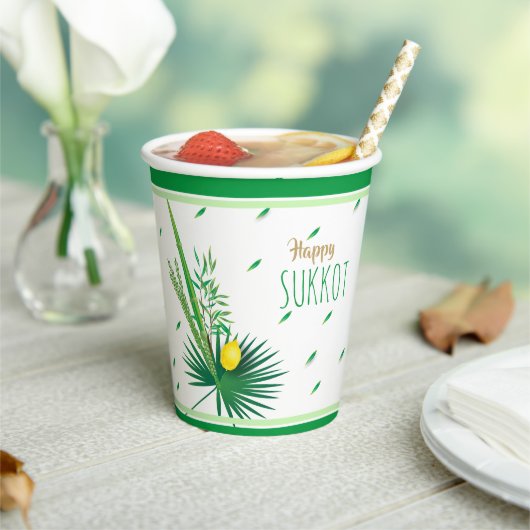 Happy Sukkot Lulav en Etrog Waterverf Pattern Papieren Bekers (Insitu)