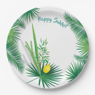 Happy Sukkot Lulav en Etrog Waterverf Pattern Papieren Bordje