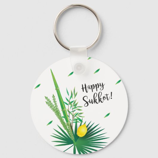 Happy Sukkot Lulav en Etrog Waterverf Pattern Sleutelhanger (Voorkant)