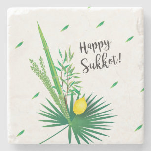 Happy Sukkot Lulav en Etrog Waterverf Pattern Stenen Onderzetter