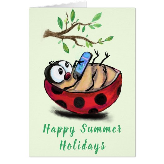 Happy Summer Feestdagen Kaart Ladybug met telefoon (Voorkant)