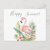 Happy Summer flamingo tropische bloemen Uitnodiging Briefkaart (Voorkant)