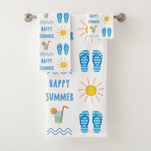 Happy Summer Pattern Bath Towel Set Bad Handdoek (Insitu)