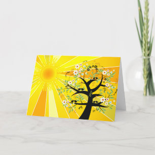 Happy Summer Solstice Sun Tree Vogels Bloemen Kaart