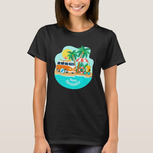 Happy Summer Sun Beach Blue Sea Trees Refreshing V T-shirt (Voorkant)