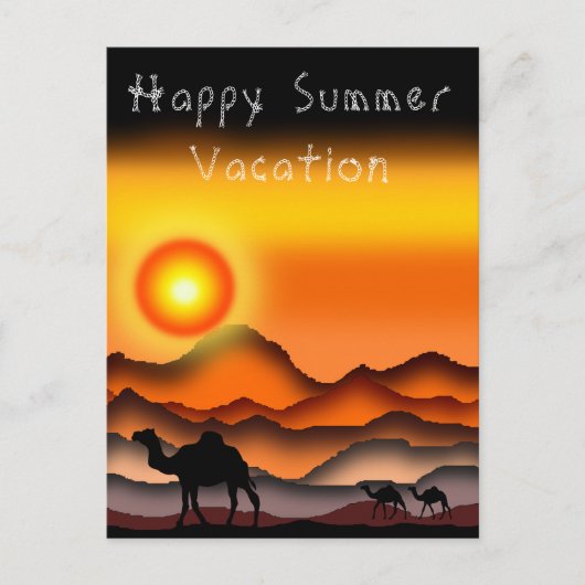 Happy Summer Vacation Kaart Camels in Sunset Deser (Voorkant)