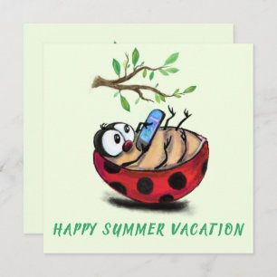 Happy Summer Vacation Kaart Ladybug met telefoon