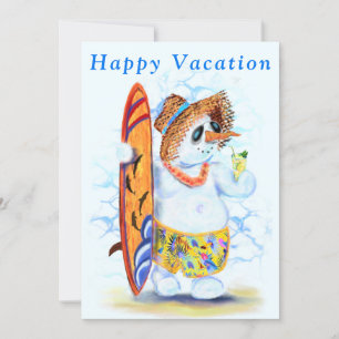 Happy Summer Vacation Kaart Snowman Surfer
