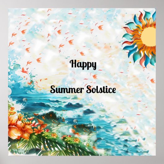 Happy Summer zonnewende zonnebloemen Zee Poster (Voorkant)